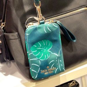 Kate Spade Chelsea Monstera Leaves Card Case Lanyard Green Multi